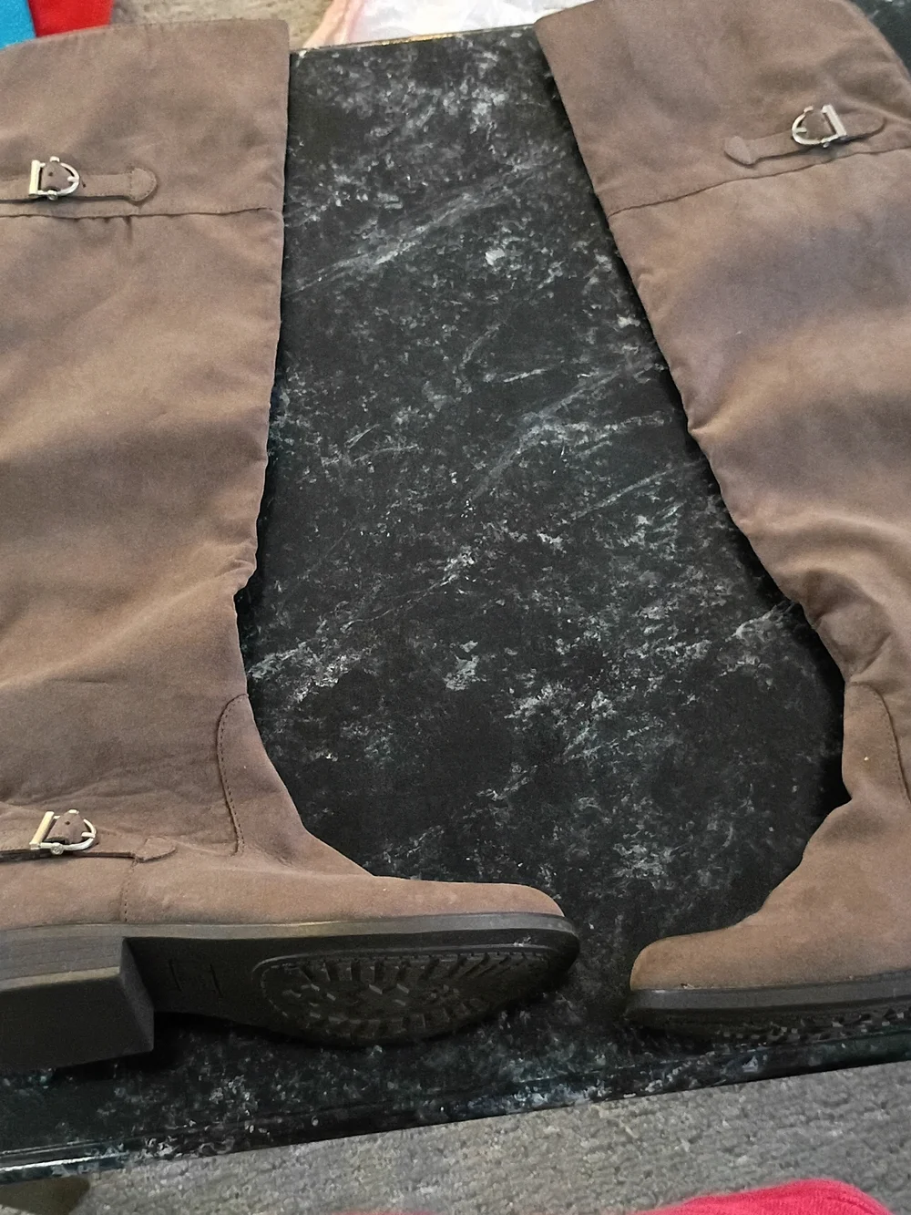 Brown Suede Knee-High Boots with Buckle Detail